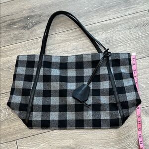J. Jill Black and Gray Gingham Tote with Leather Accents